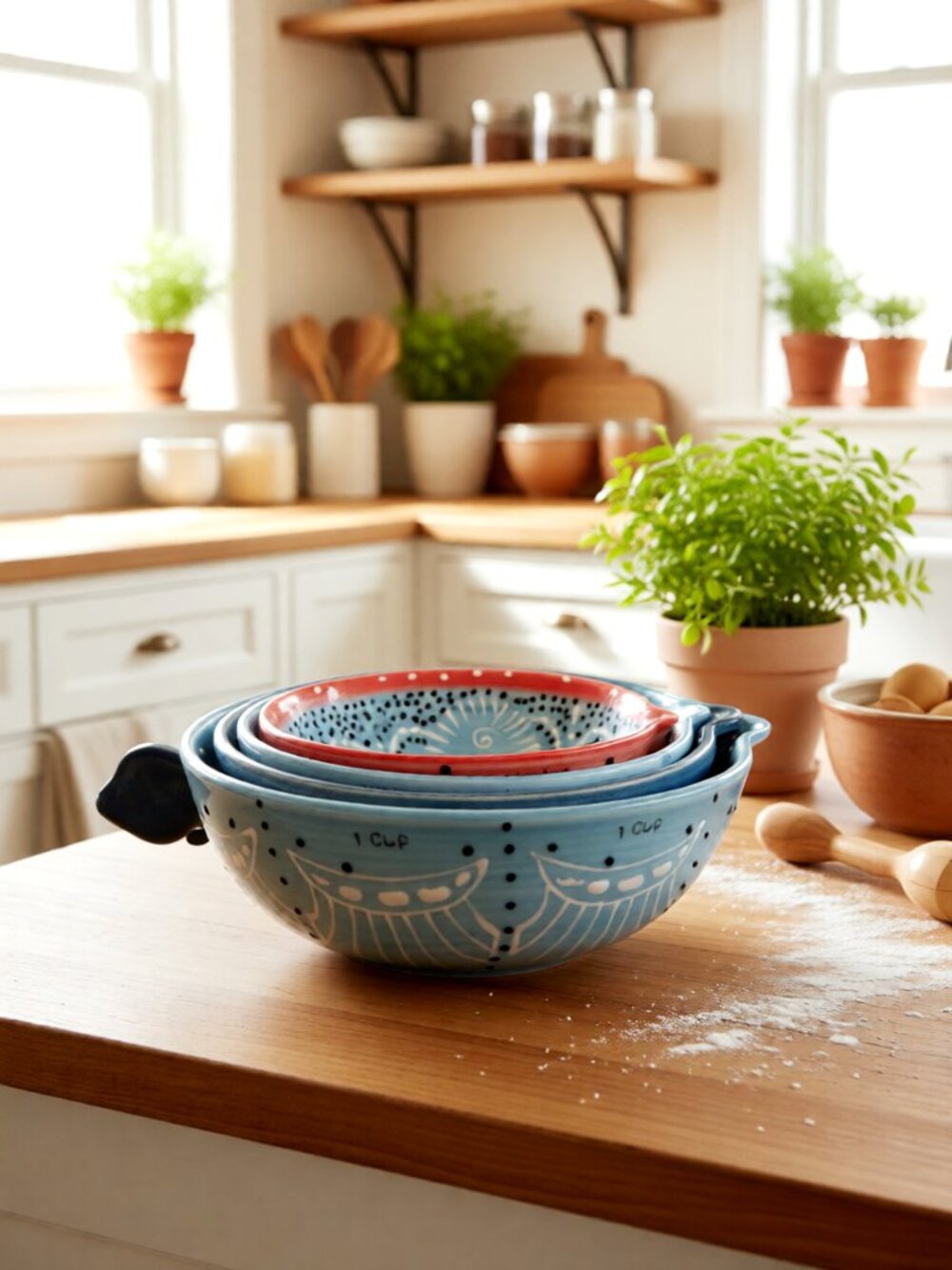 Anthropologie 4pc Ceramic Nesting Measuring Cups